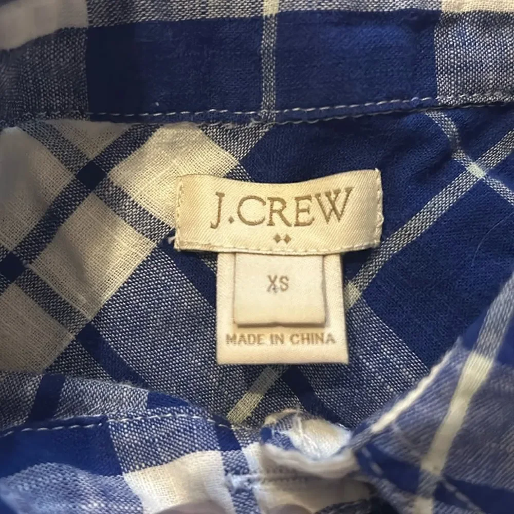 Jcrew‎ women’s blue and white cotton plaid quarter button tunic